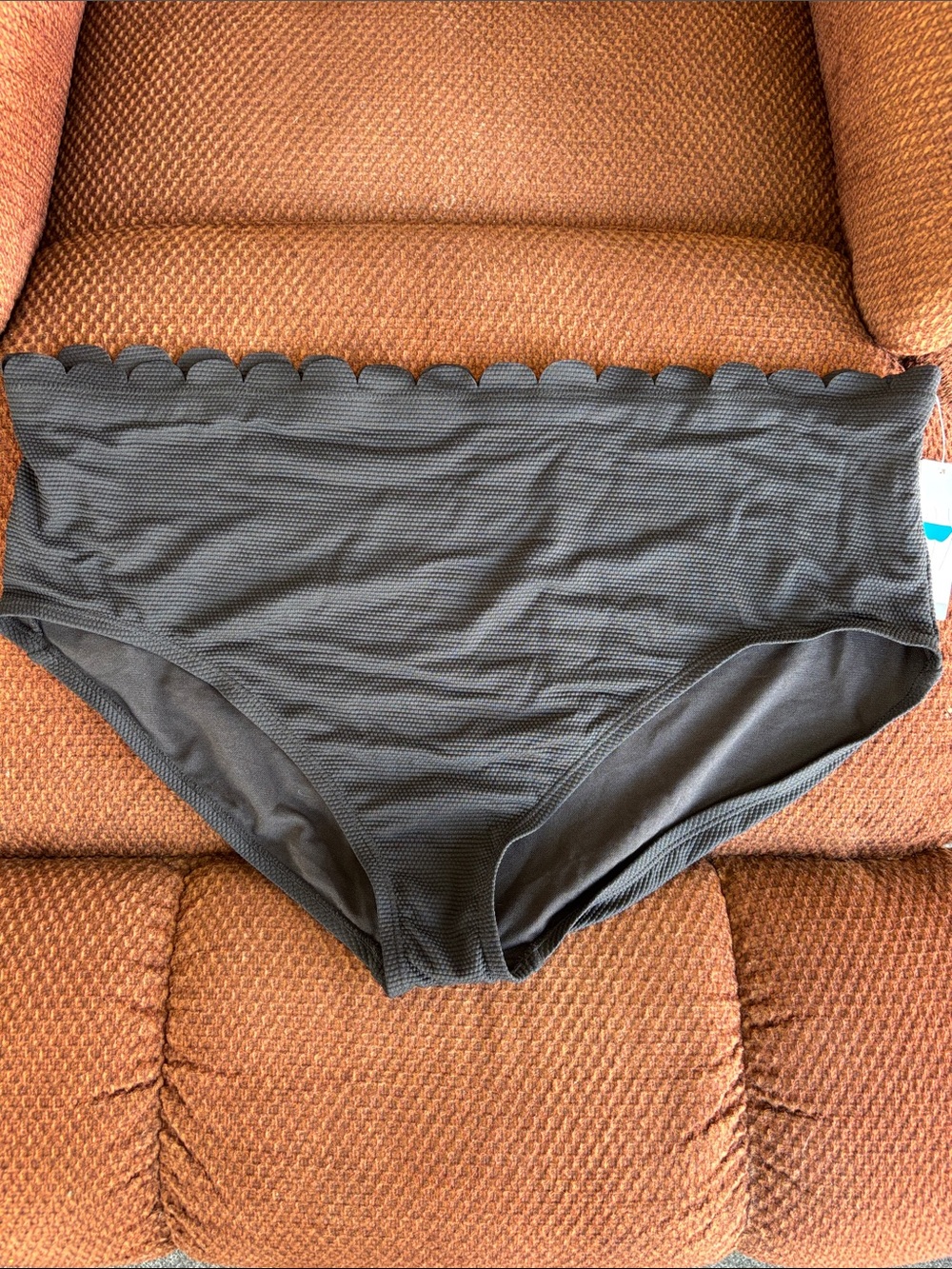 Time and Tru Black Scalloped High-Waist Bikini Bottom NWT